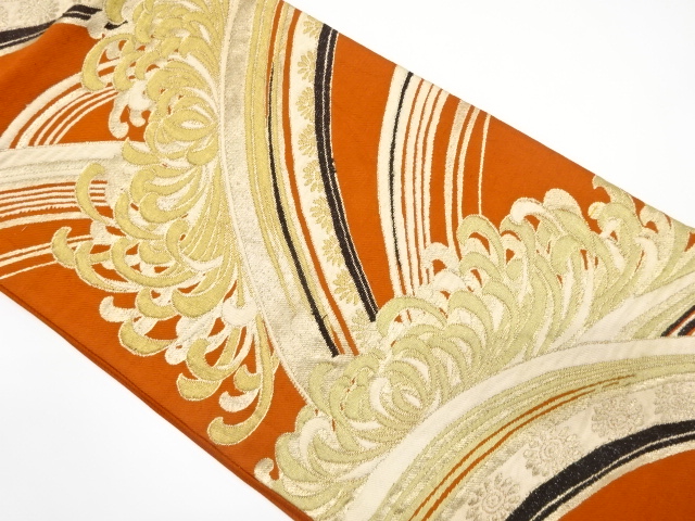 JAPANESE KIMONO / ANTIQUE FUKURO OBI / WOVEN ABSTRACT SEIGAIHA